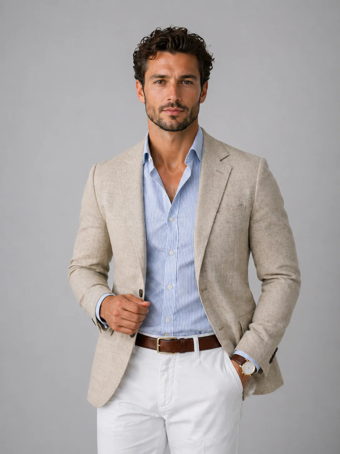 Men's Casual Solid Color Single Breasted Blazer In Polyester Fabric With Printing Craft