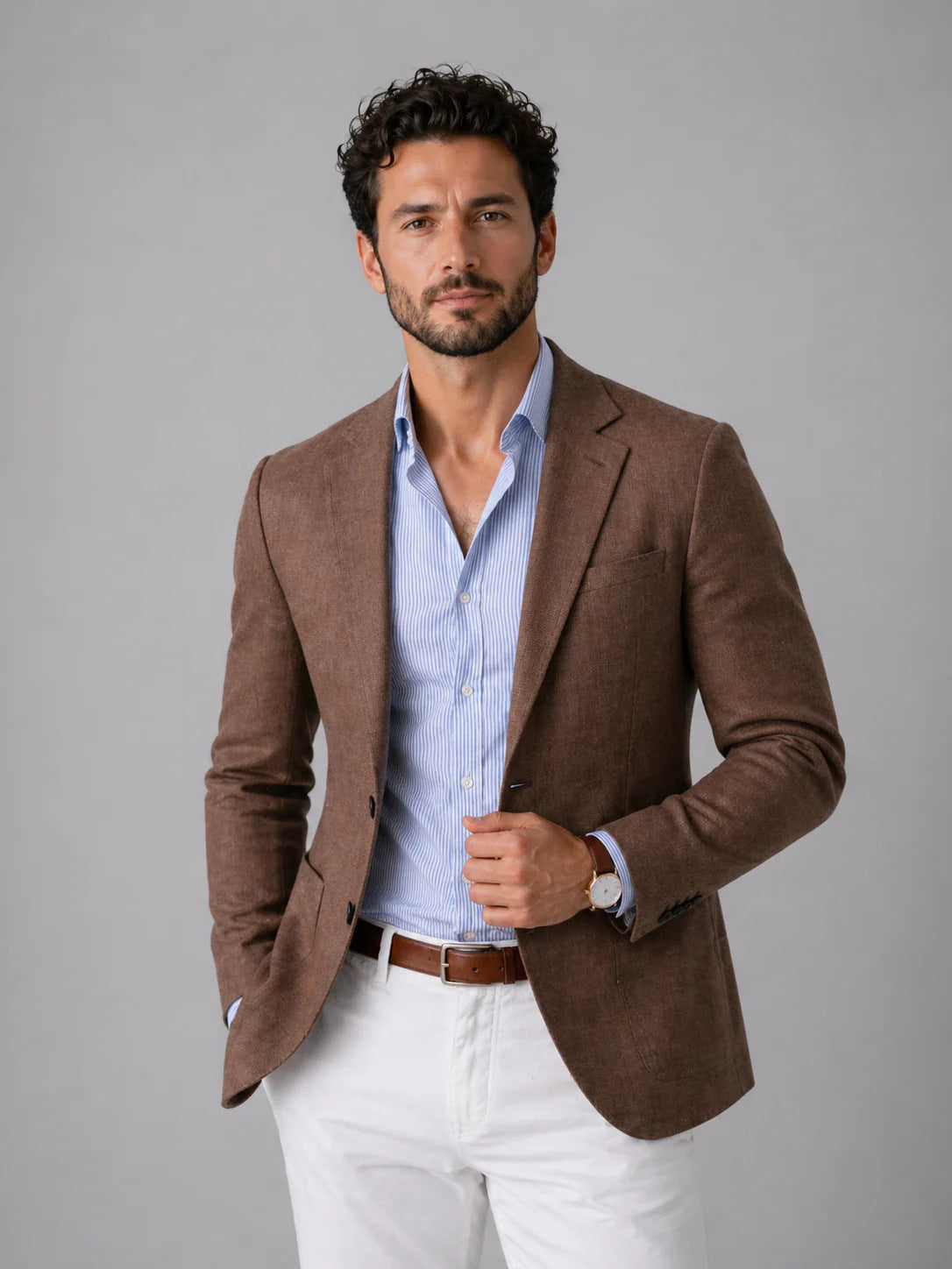 Men's Casual Solid Color Single Breasted Blazer In Polyester Fabric With Printing Craft