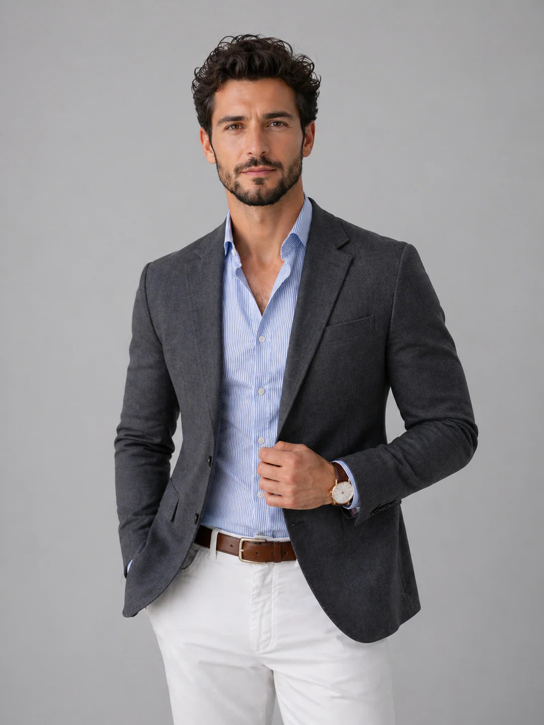 Men's Casual Solid Color Single Breasted Blazer In Polyester Fabric With Printing Craft