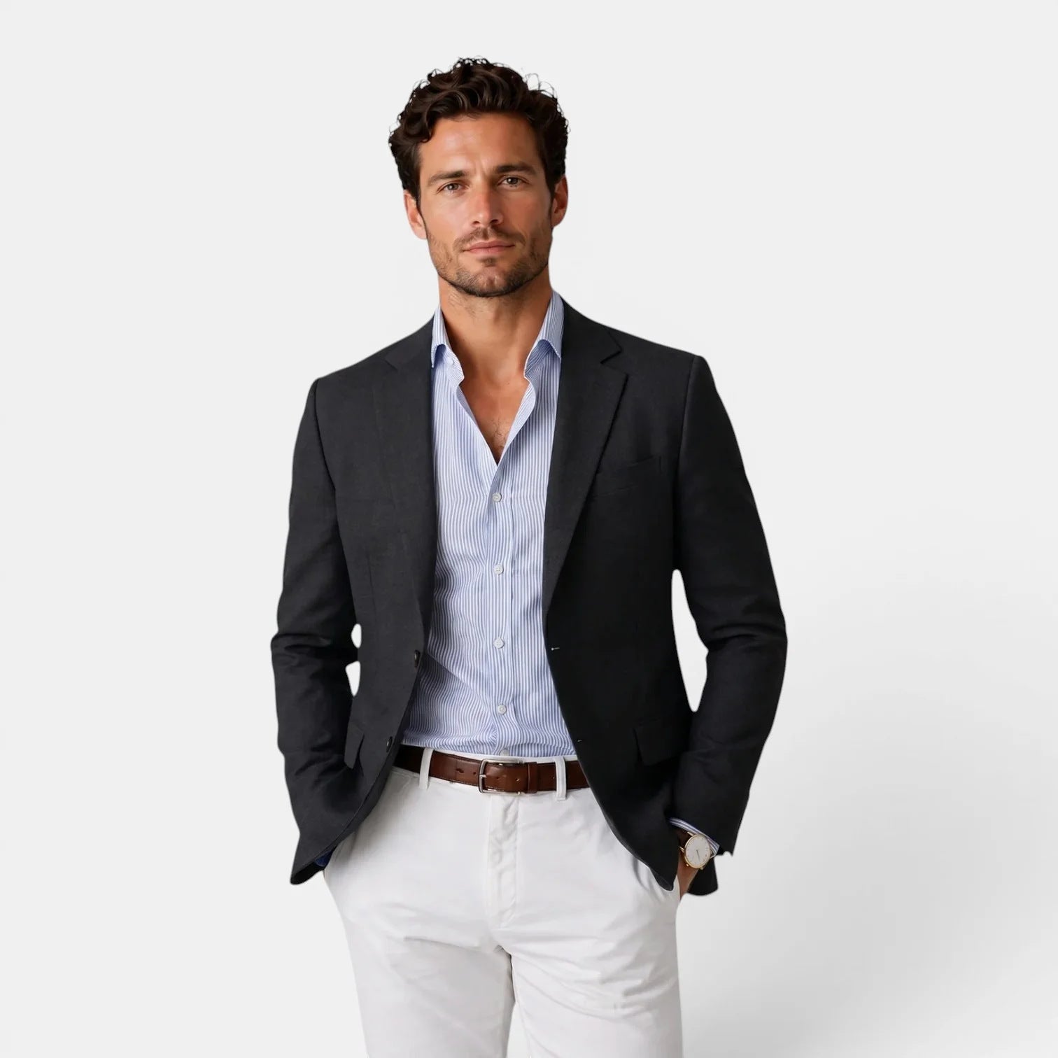 Men's Casual Solid Color Single Breasted Blazer In Polyester Fabric With Printing Craft