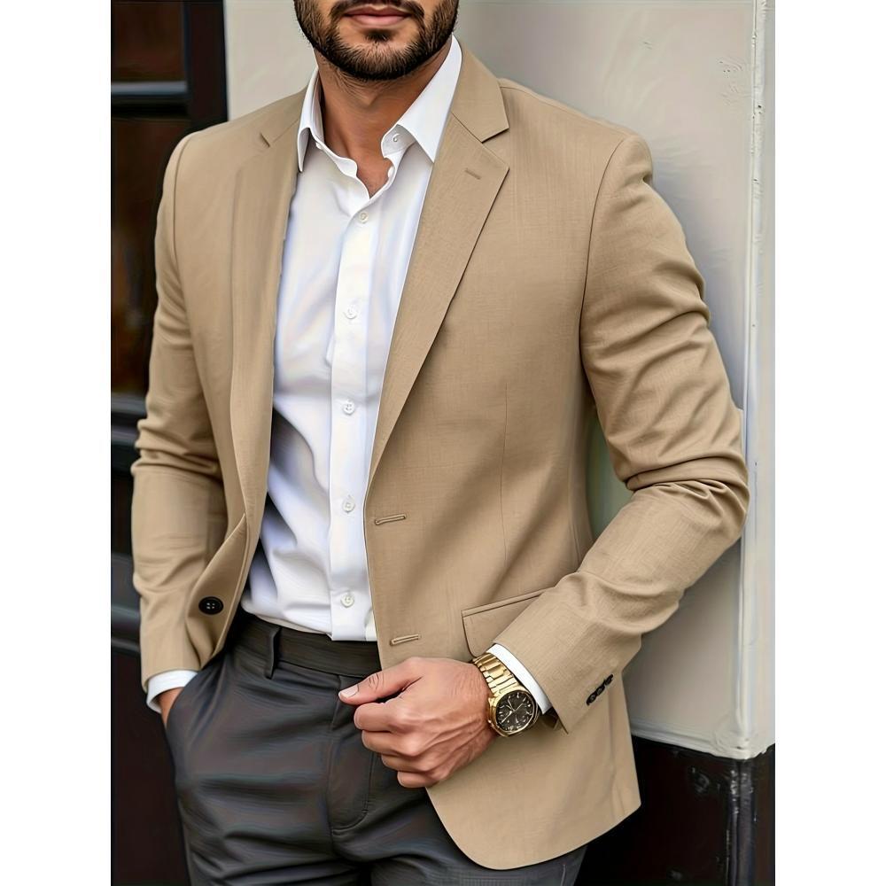 Men's Casual Solid Color Single Breasted Blazer In Polyester Fabric With Printing Craft