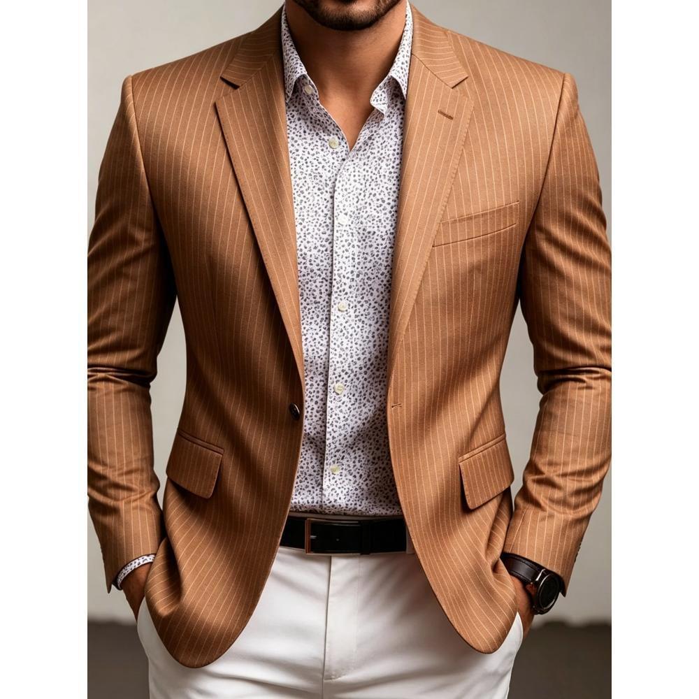 Men's Casual Solid Color Single Breasted Blazer In Polyester Fabric With Printing Craft