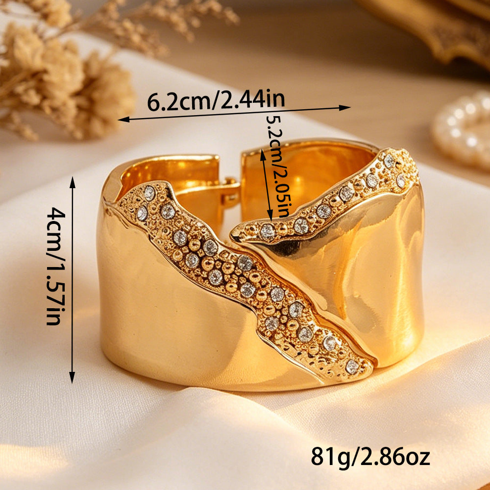Exaggerated Gold Metal Tree Bangle For Women With Rhinestone Inlay