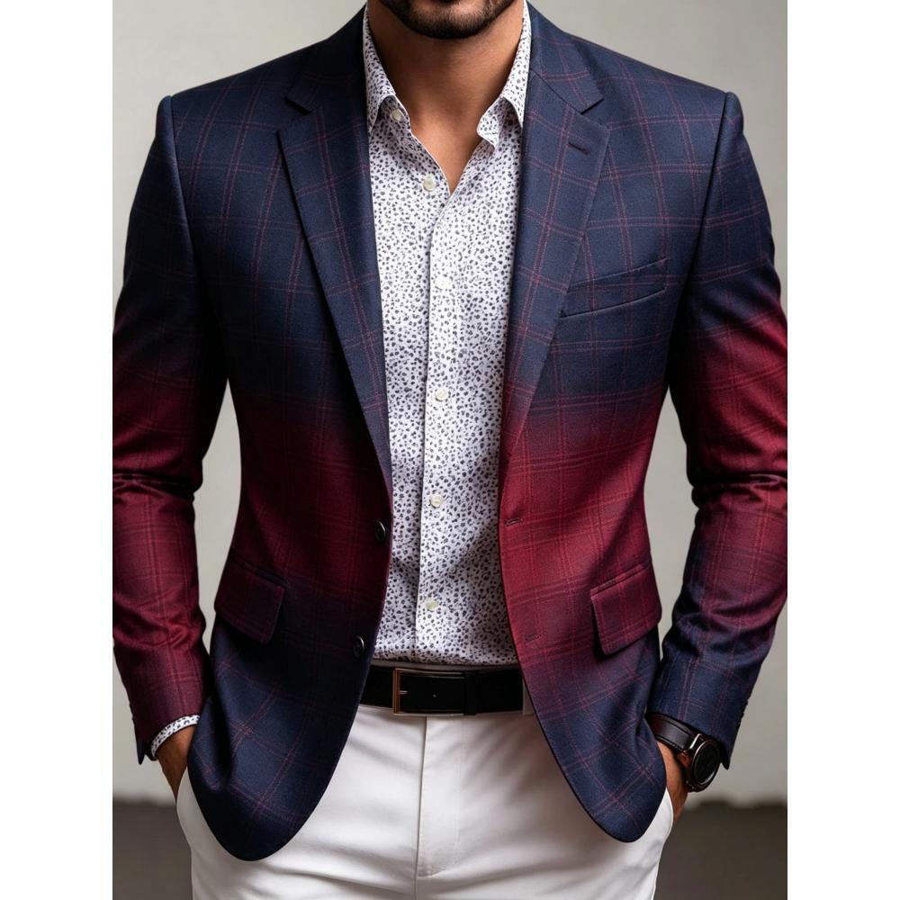 Men's Casual Solid Color Single Breasted Blazer In Polyester Fabric With Printing Craft