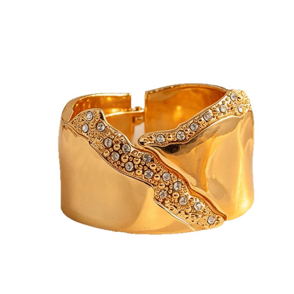 Exaggerated Gold Metal Tree Bangle For Women With Rhinestone Inlay