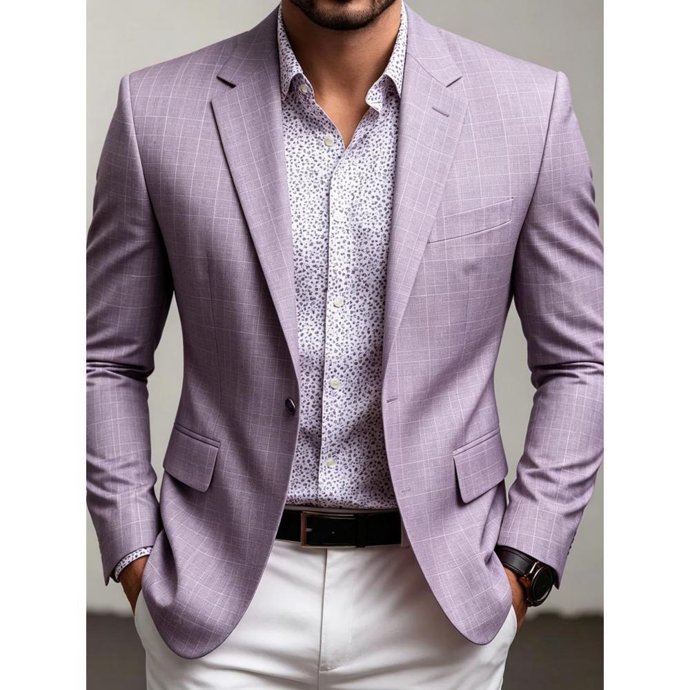 Men's Casual Solid Color Single Breasted Blazer In Polyester Fabric With Printing Craft