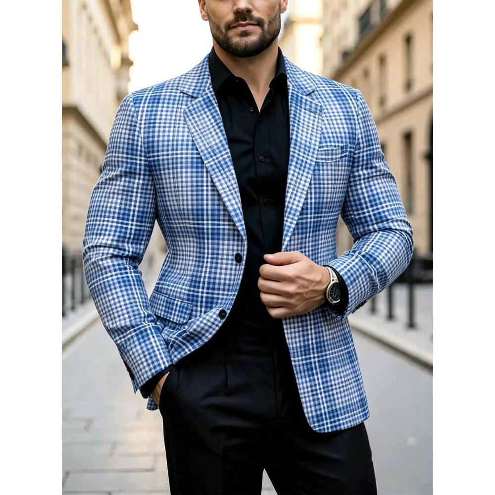 Men's Casual Solid Color Single Breasted Blazer In Polyester Fabric With Printing Craft
