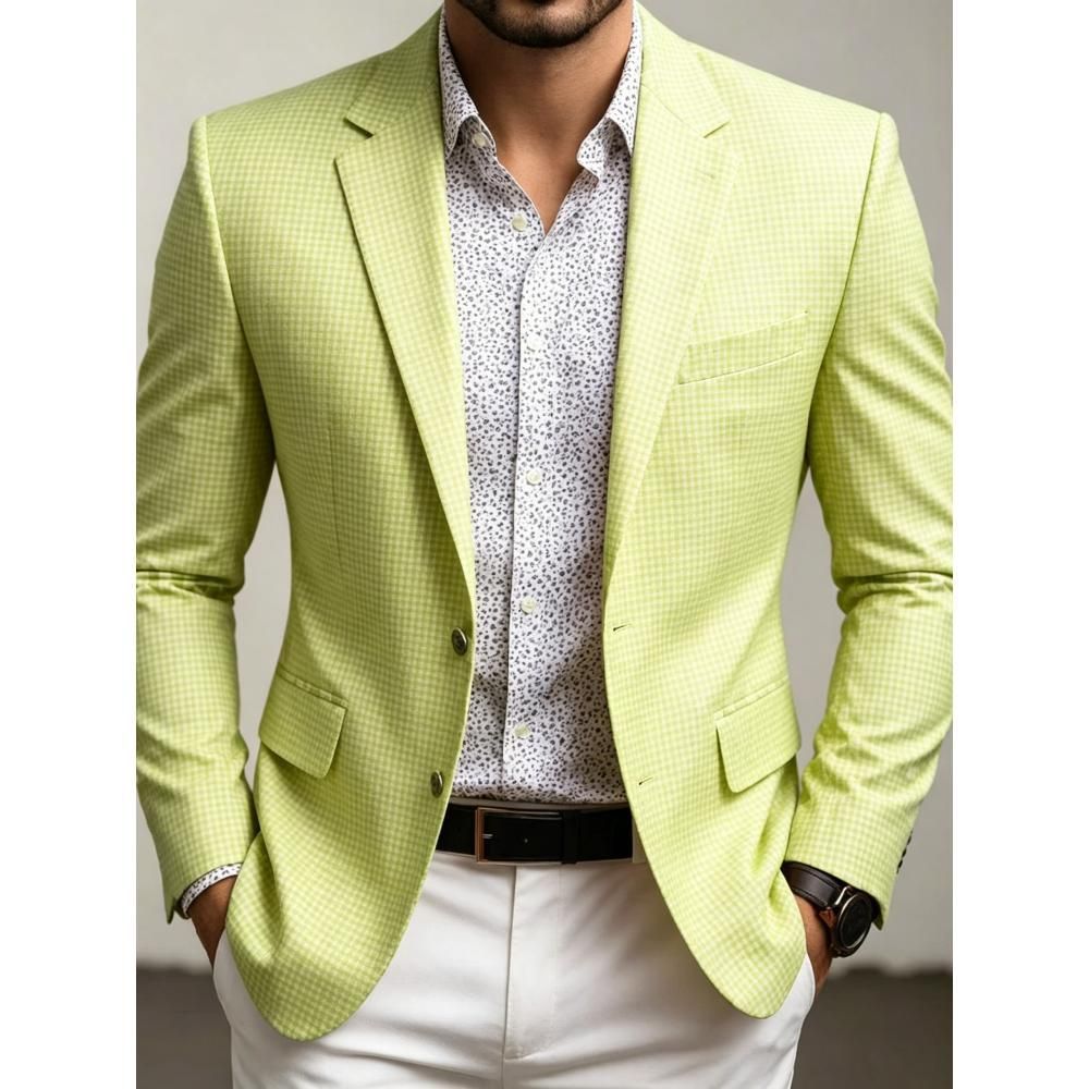 Men's Casual Solid Color Single Breasted Blazer In Polyester Fabric With Printing Craft