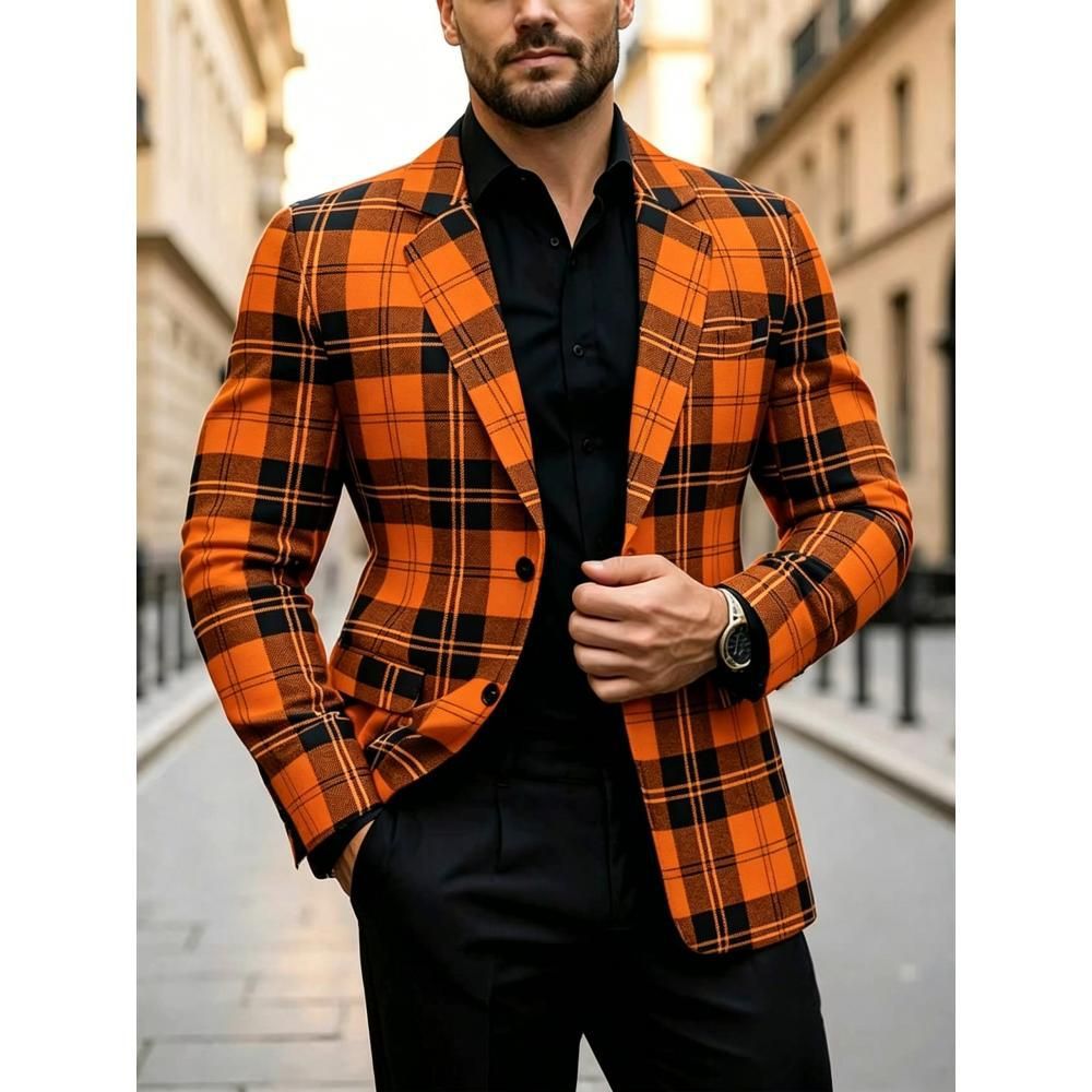 Men's Casual Solid Color Single Breasted Blazer In Polyester Fabric With Printing Craft