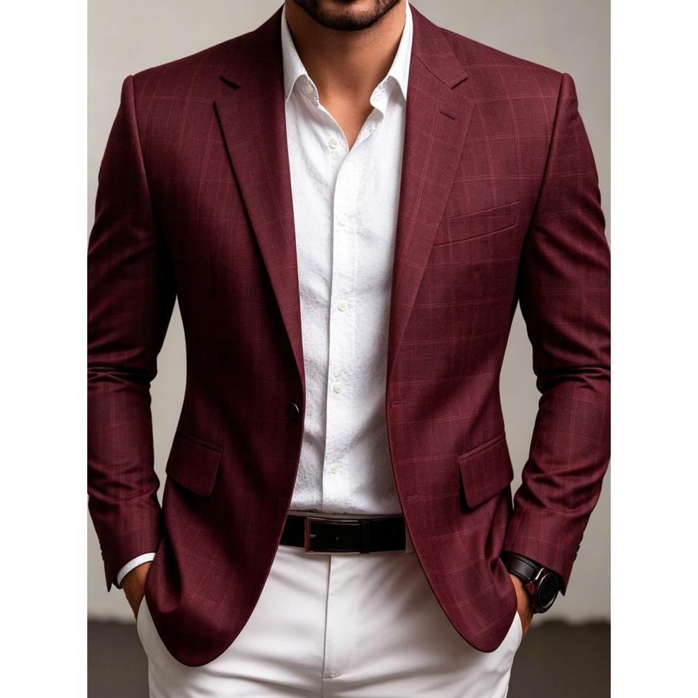 Men's Casual Solid Color Single Breasted Blazer In Polyester Fabric With Printing Craft