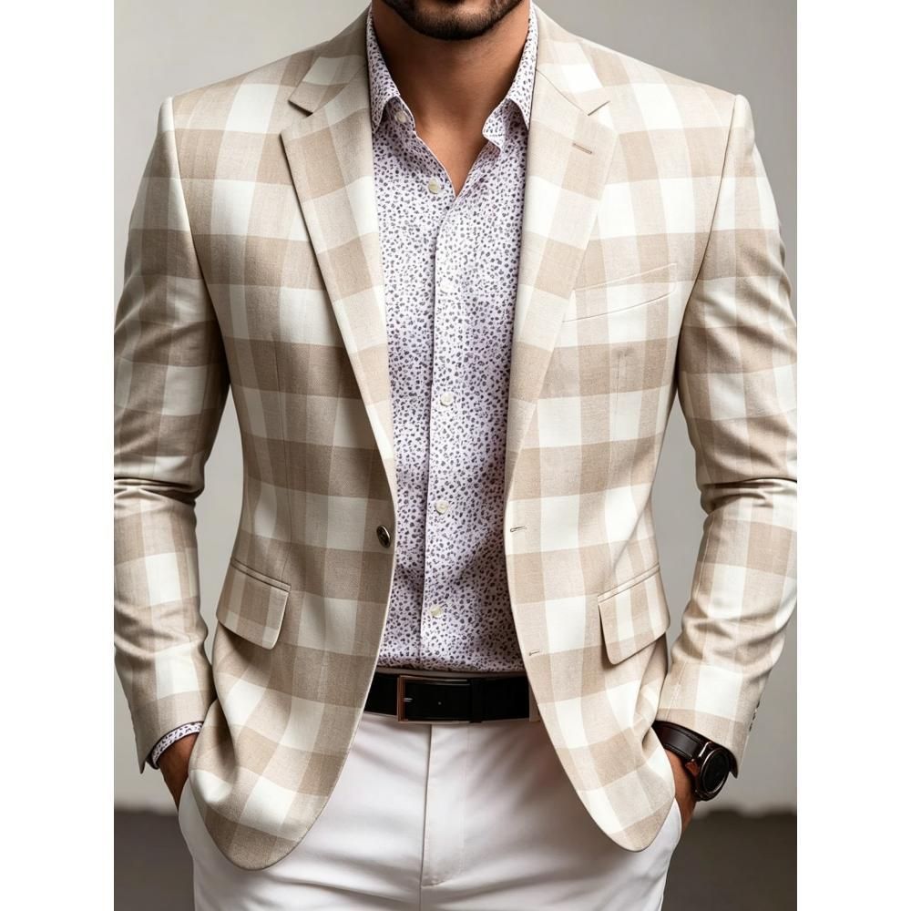Men's Casual Solid Color Single Breasted Blazer In Polyester Fabric With Printing Craft