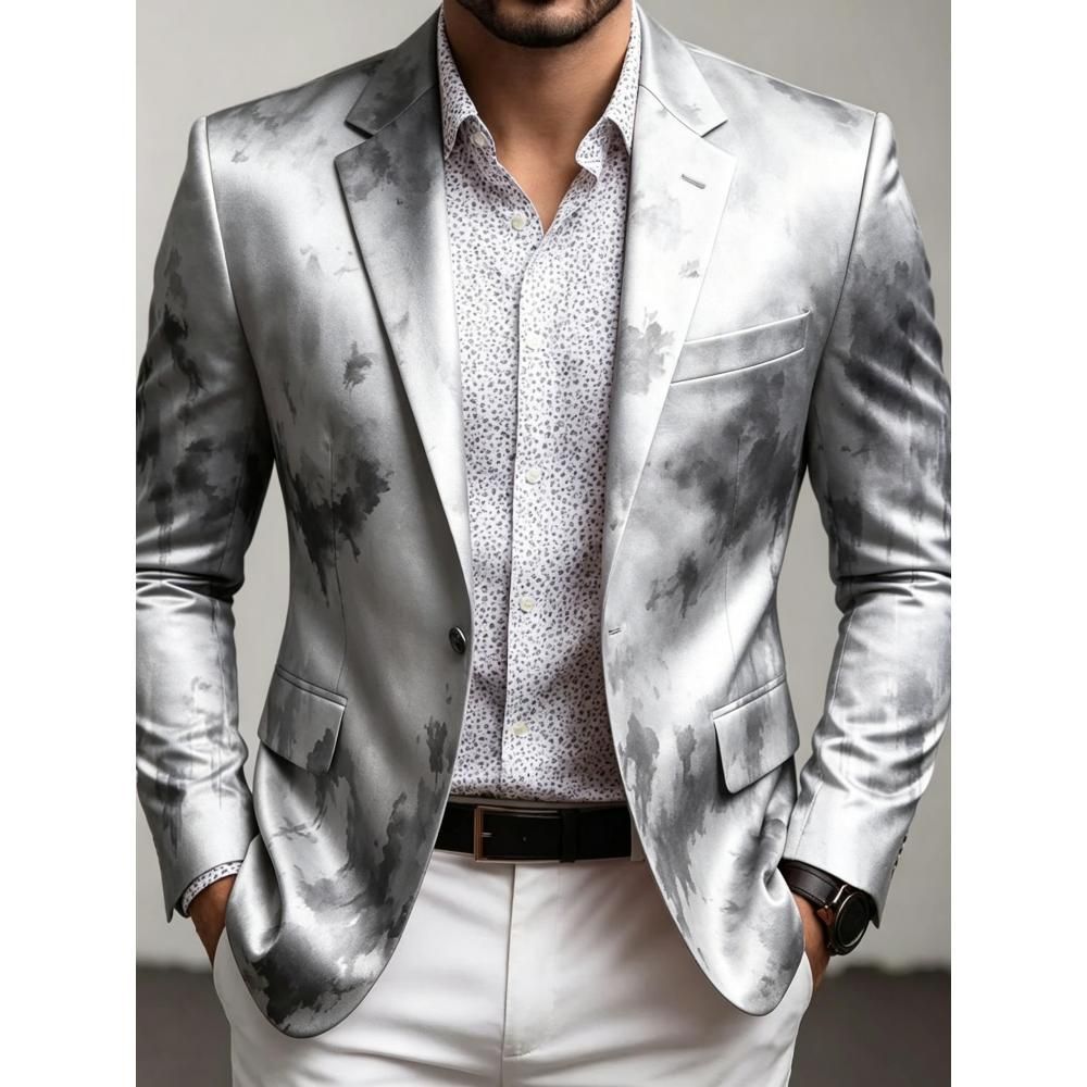 Men's Casual Solid Color Single Breasted Blazer In Polyester Fabric With Printing Craft