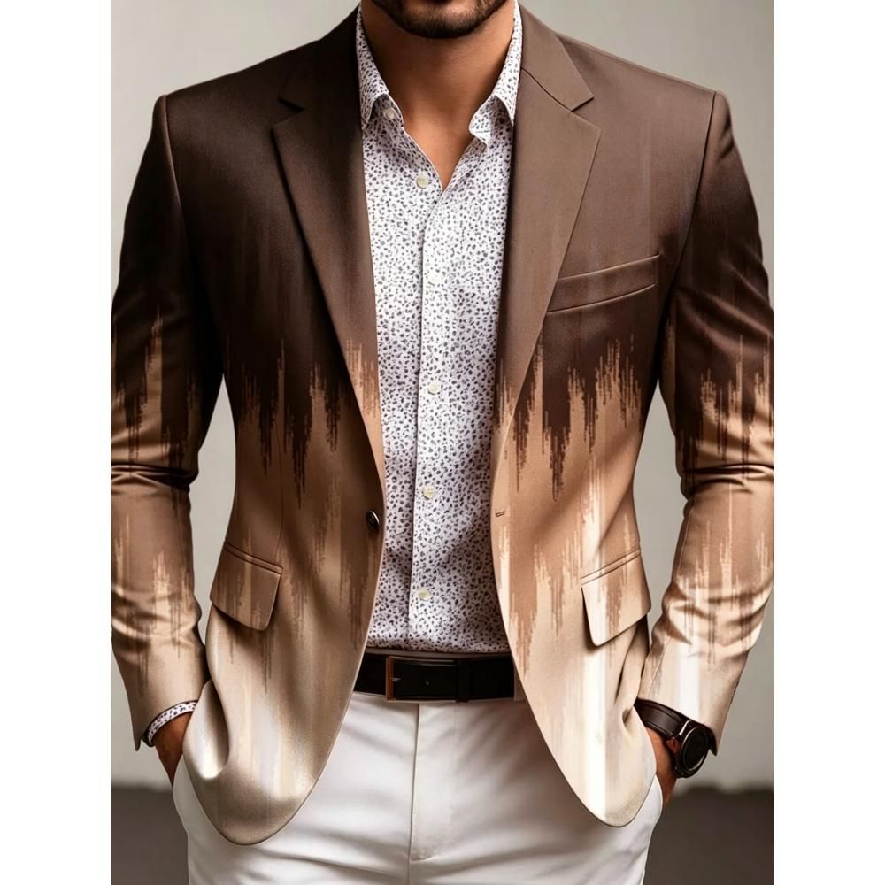 Men's Casual Solid Color Single Breasted Blazer In Polyester Fabric With Printing Craft