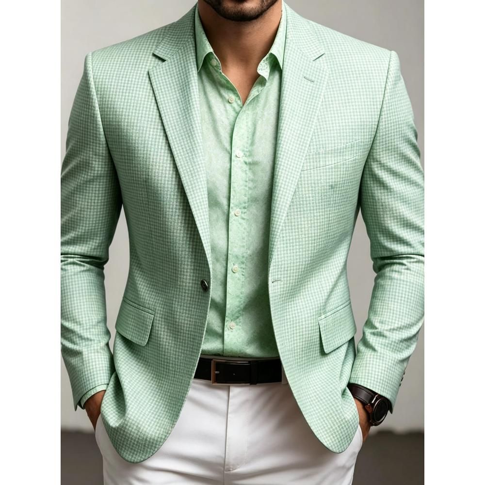 Men's Casual Solid Color Single Breasted Blazer In Polyester Fabric With Printing Craft