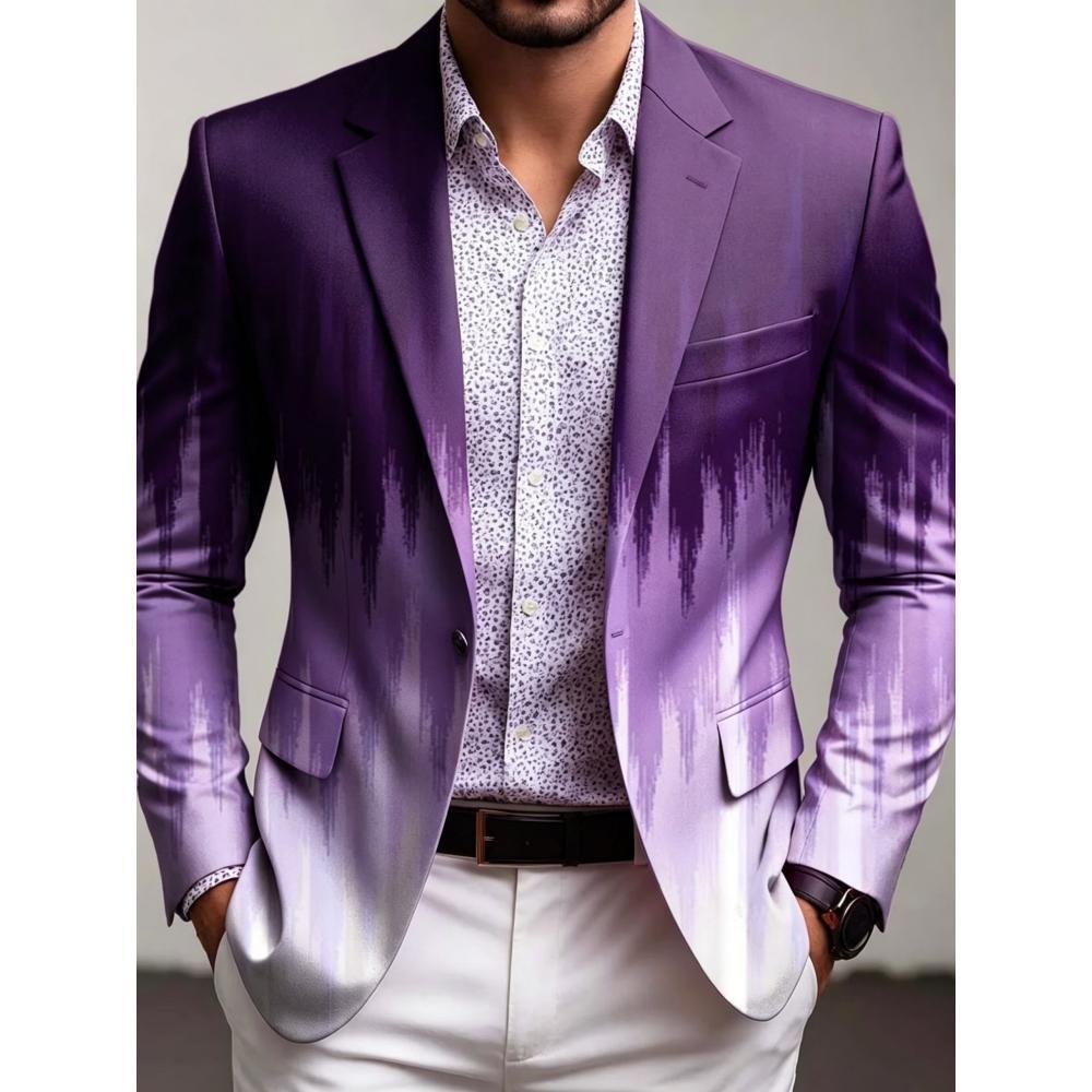 Men's Casual Solid Color Single Breasted Blazer In Polyester Fabric With Printing Craft