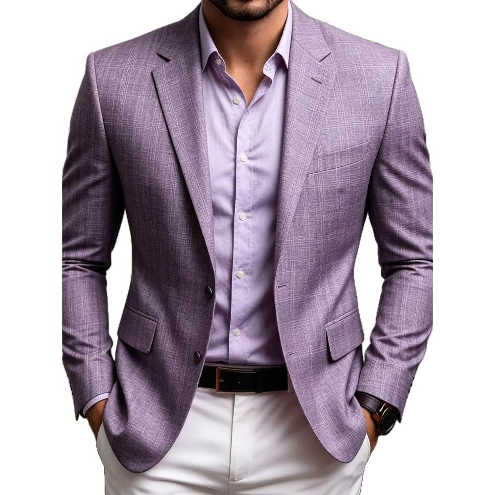 Men's Casual Solid Color Single Breasted Blazer In Polyester Fabric With Printing Craft