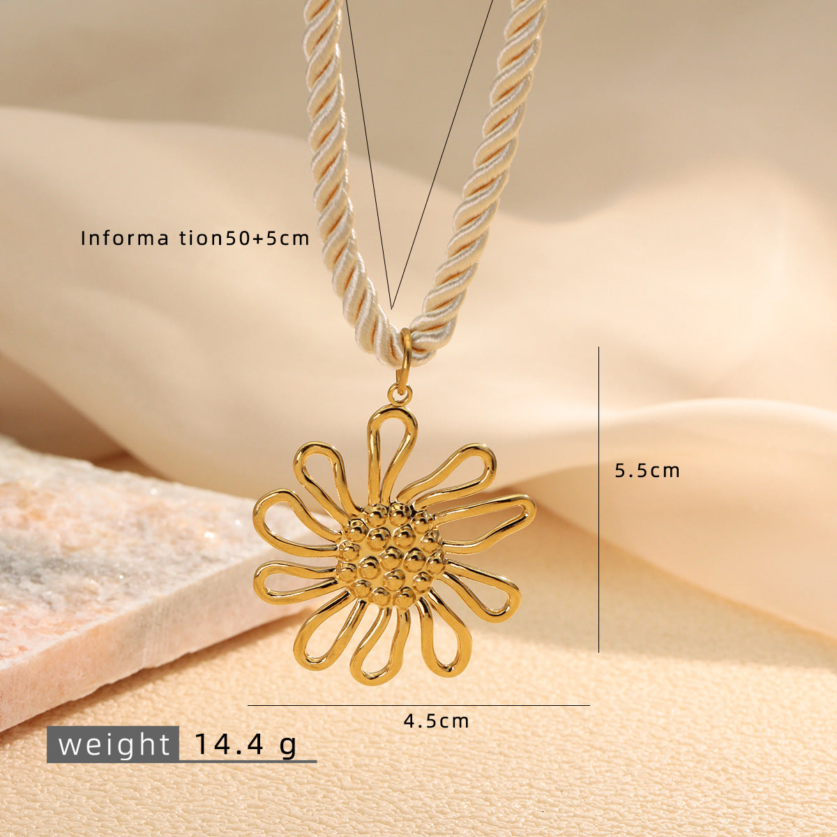 Ocean Pendant Necklace For Women, 18K Gold Plated 316L Stainless Steel Pendant With 304 Stainless Steel Rope Chain