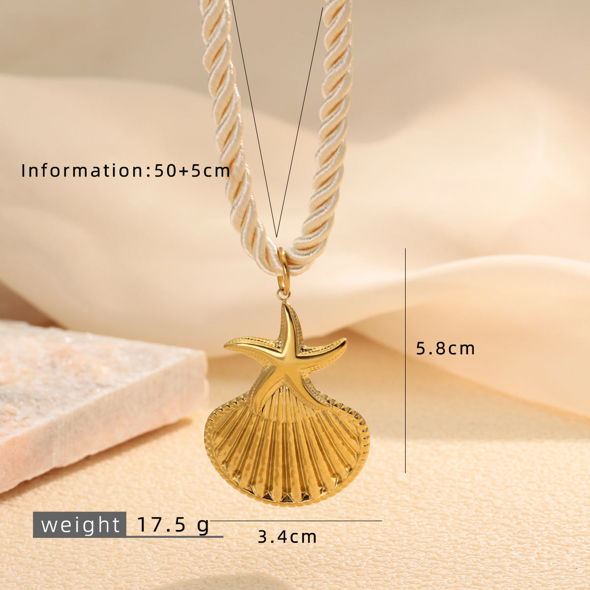 Ocean Pendant Necklace For Women, 18K Gold Plated 316L Stainless Steel Pendant With 304 Stainless Steel Rope Chain