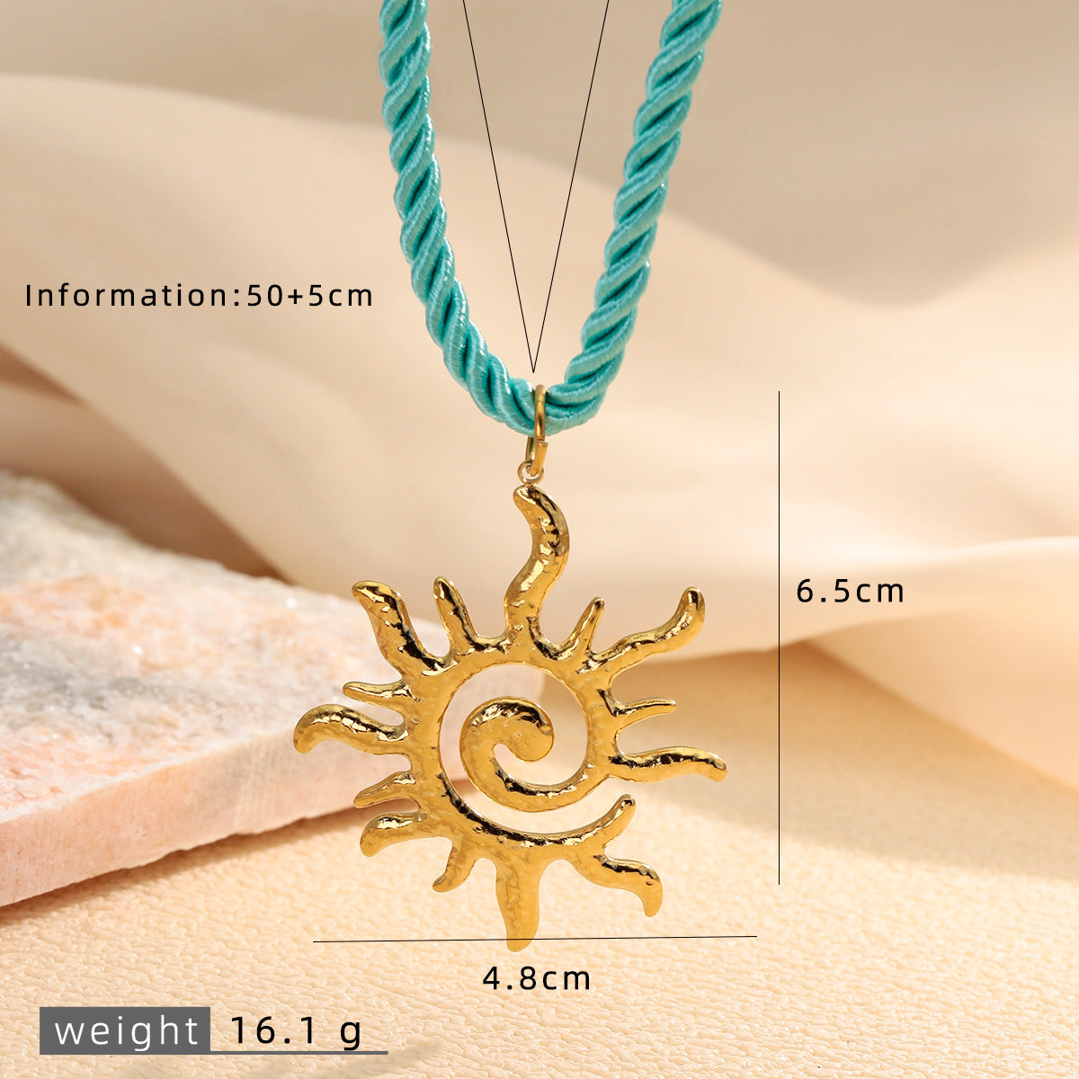 Ocean Pendant Necklace For Women, 18K Gold Plated 316L Stainless Steel Pendant With 304 Stainless Steel Rope Chain
