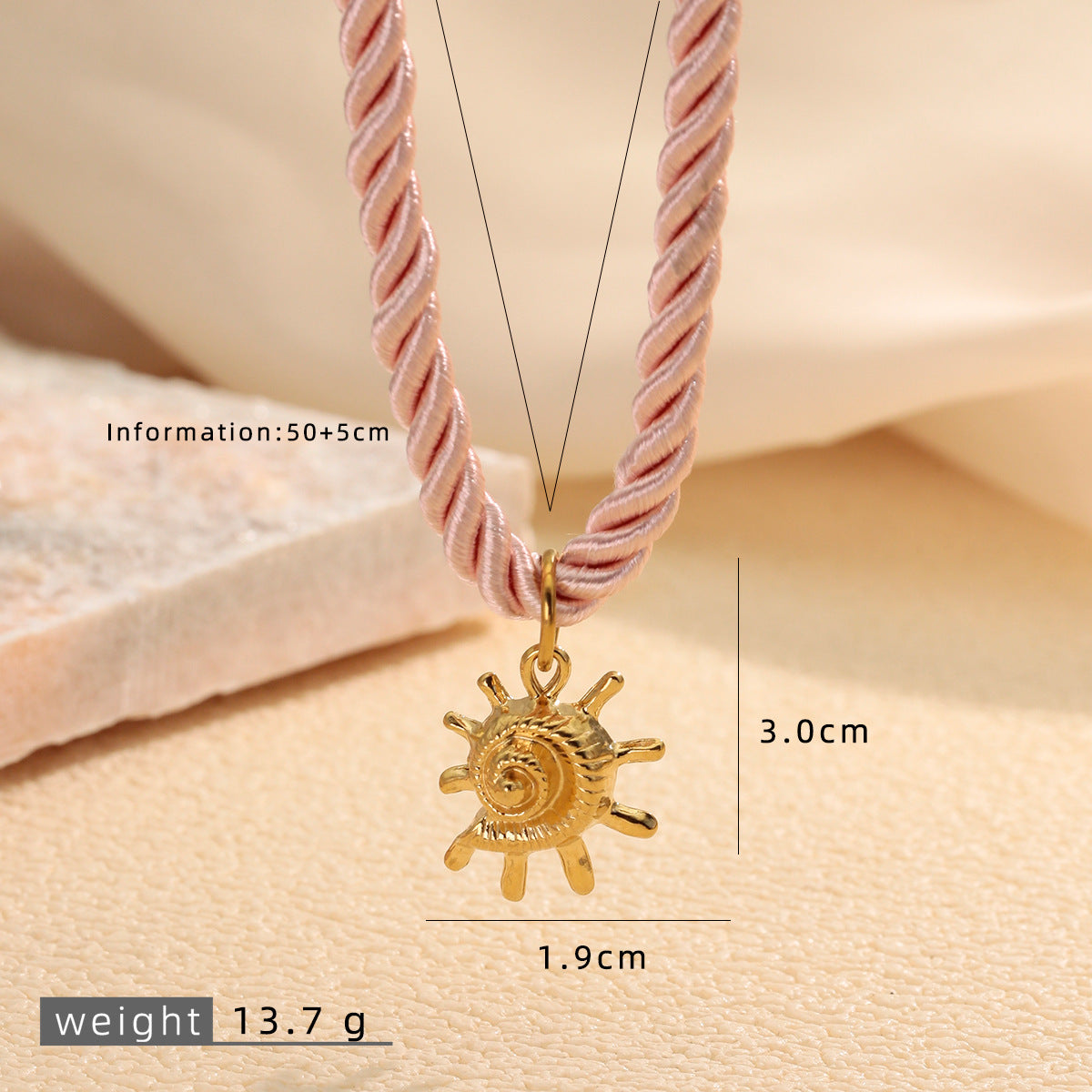 Ocean Pendant Necklace For Women, 18K Gold Plated 316L Stainless Steel Pendant With 304 Stainless Steel Rope Chain