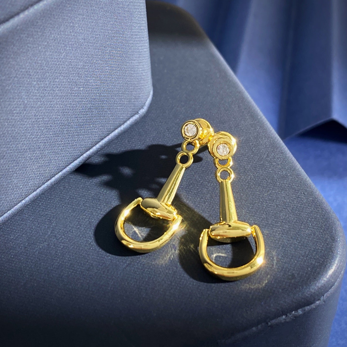 British Style Geometric Stud Earrings For Women In Real Gold Plated Brass With Waterproof Non Tarnish Finish And Zircon Inlay
