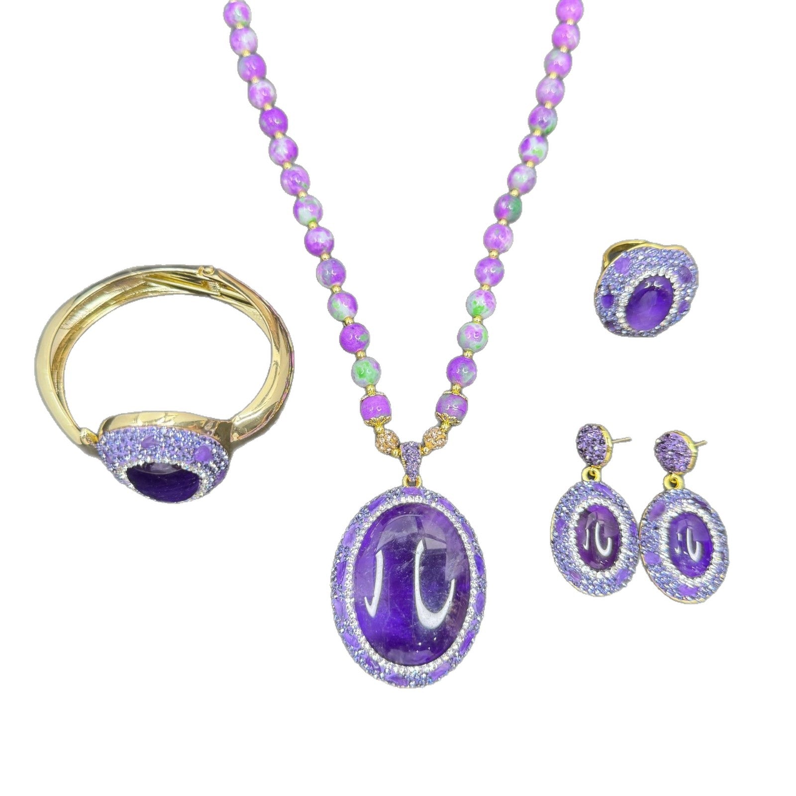 Oval Blue Crystal Jewelry Set For Women With Rhinestones, 1 Set