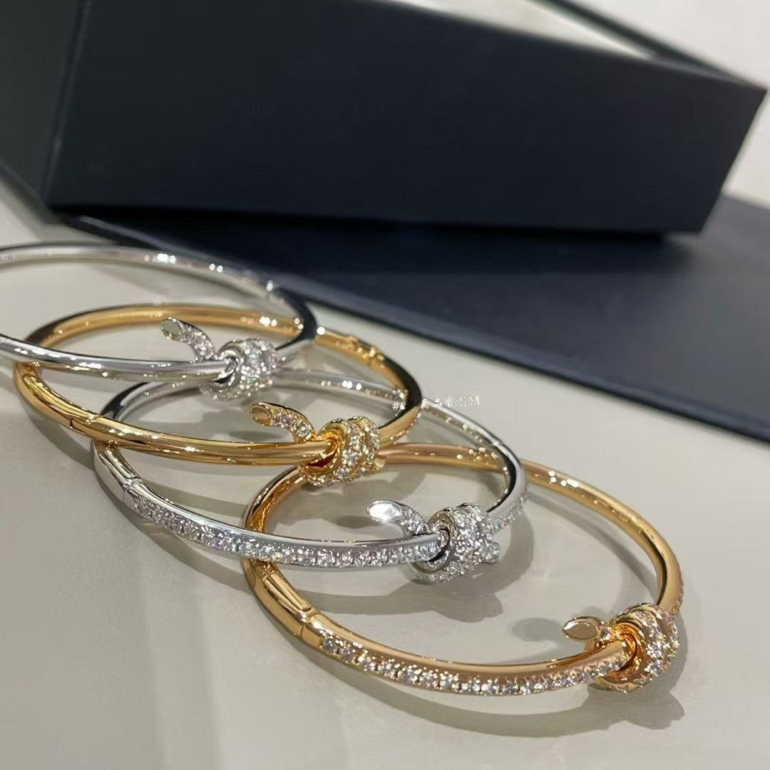 Elaborate Knot Bangle For Women In Sweet Style, Made Of Titanium Steel With 18K Real Gold Plating And Rhinestone Inlay