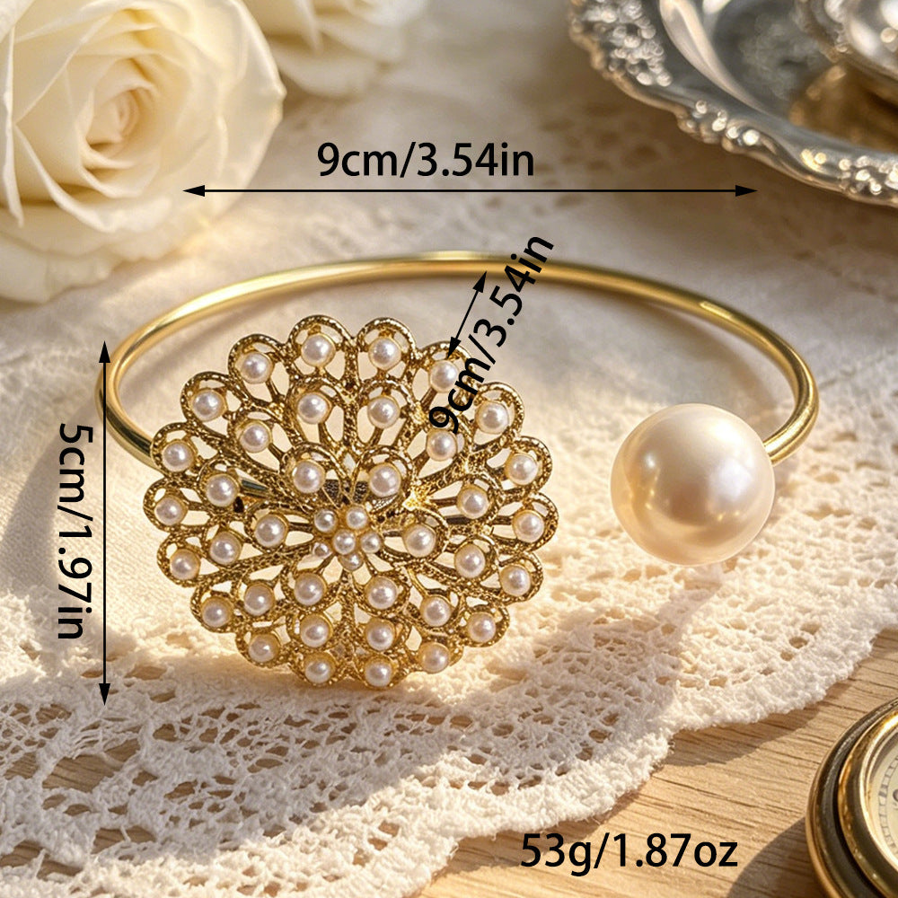 Elegant Flowers Arm Bracelet For Women In Gold Electroplated Metal, Stylish Wristband Accessory