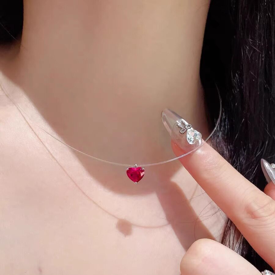 Heart Shape Transparent Copper Necklace For Women With Copper Chain Featuring Electroplated Gold Finish