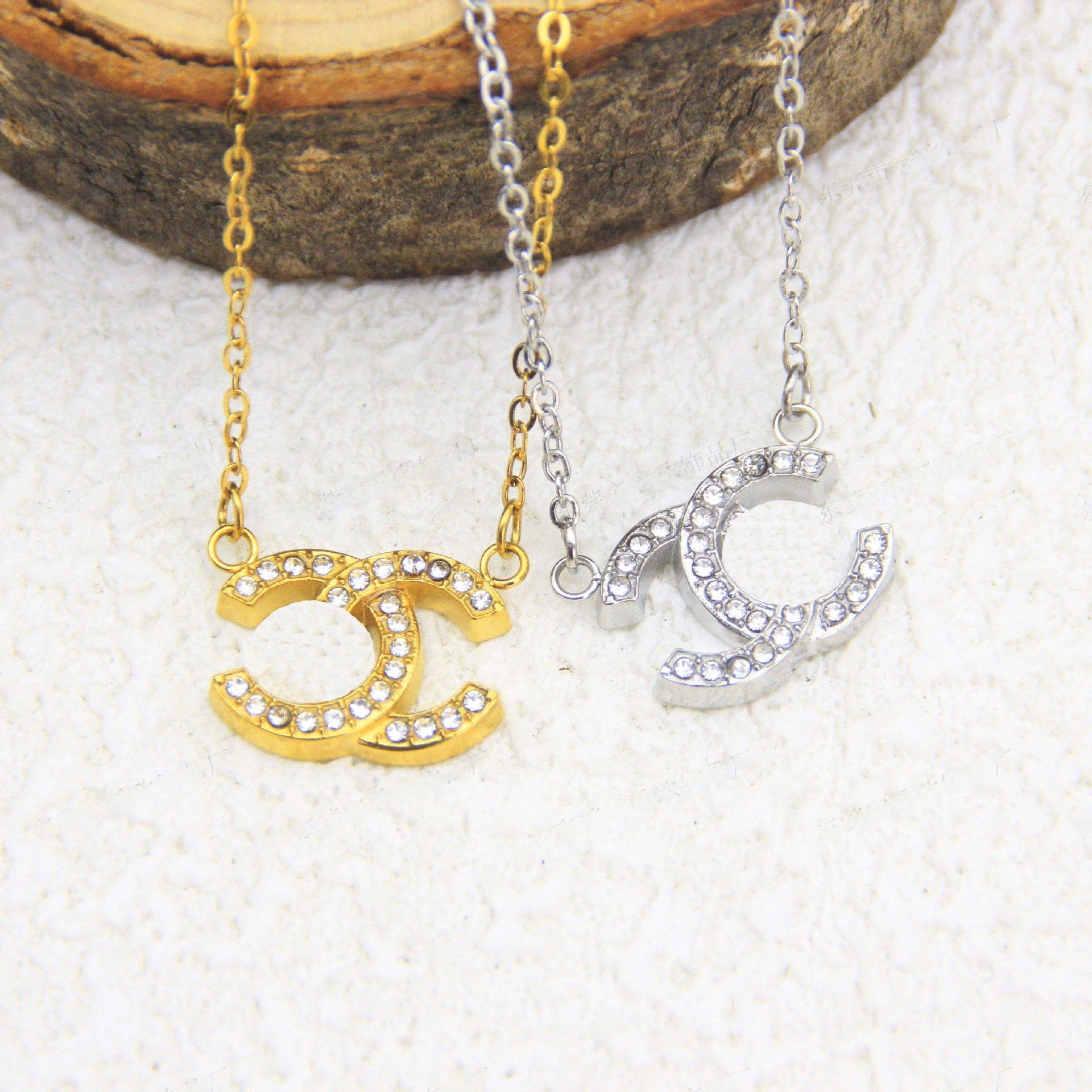 C Shape Pendant Necklace For Women In 18K Real Gold Plated 304 Stainless Steel With Zircon Inlay And Cable Chain