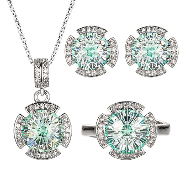 Fireworks Jewelry Set For Women In Rose Red Copper With Zircon Inlay, Perfect For Spring