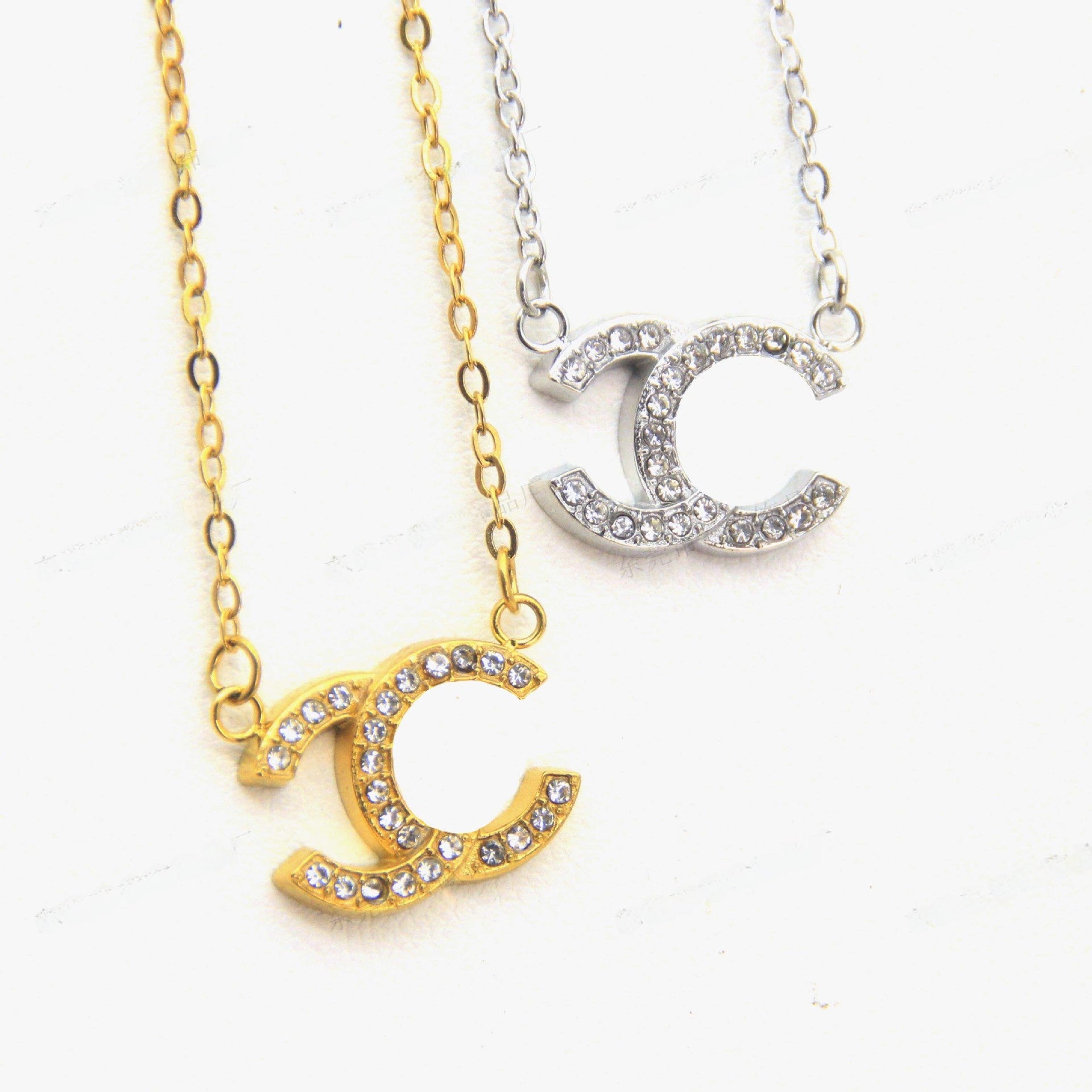 C Shape Pendant Necklace For Women In 18K Real Gold Plated 304 Stainless Steel With Zircon Inlay And Cable Chain