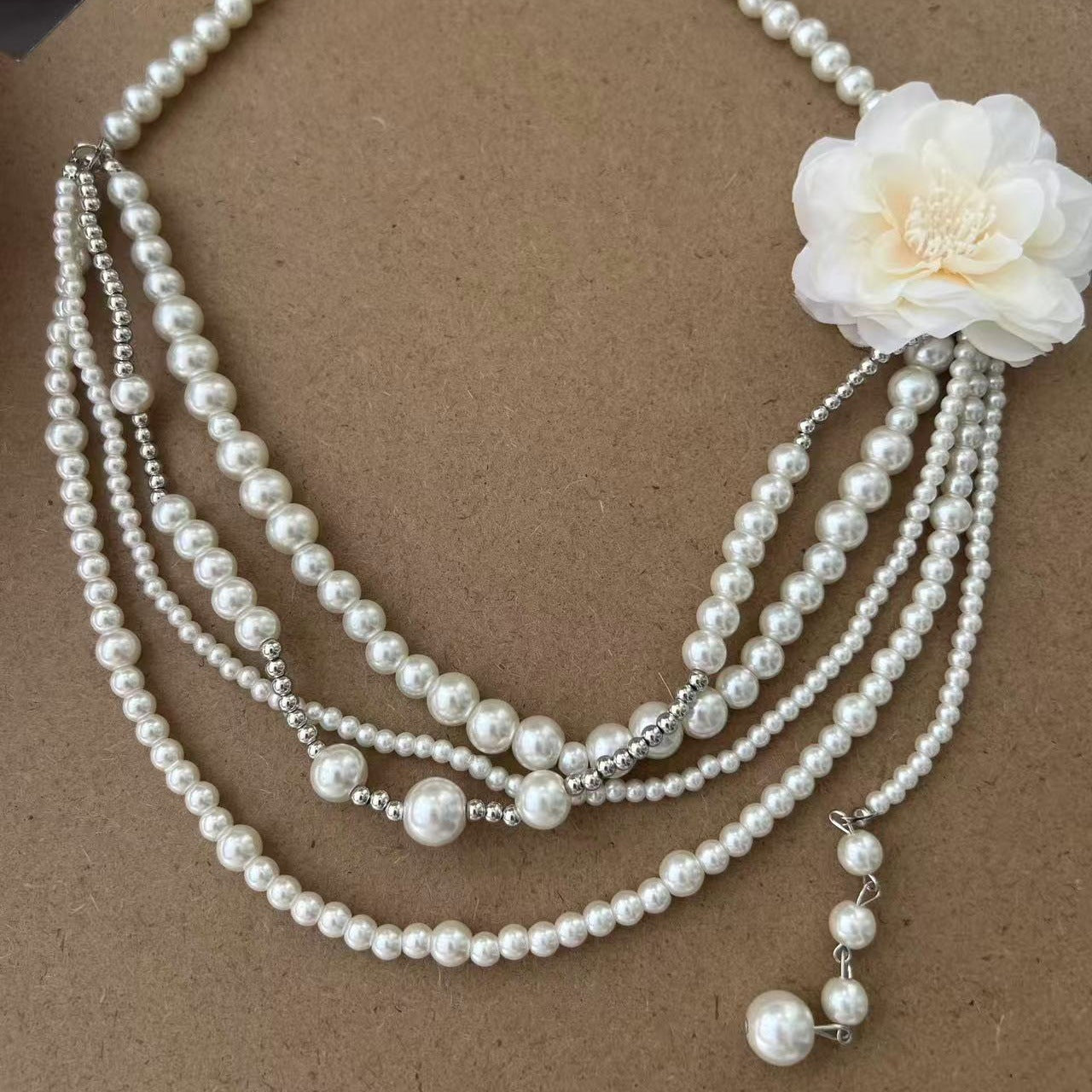 Sweet Layered Necklaces For Women Featuring Flowers And Tassel Design With Imitation Pearl Pendant Material