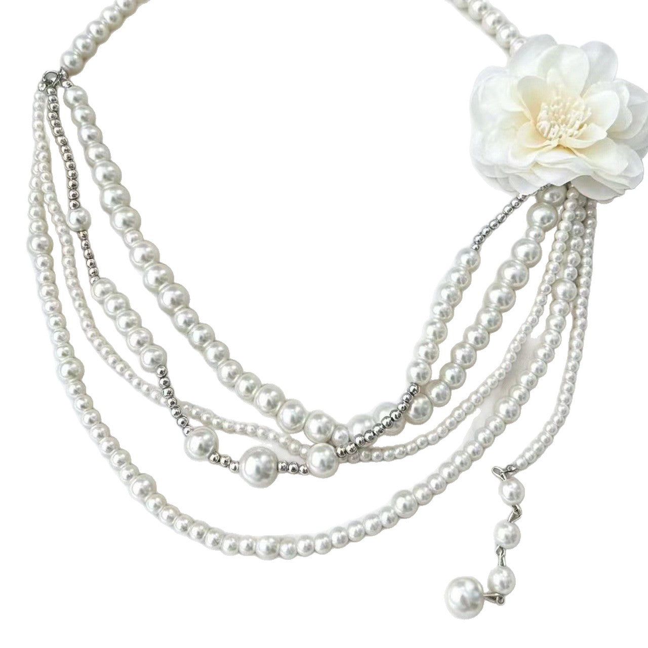 Sweet Layered Necklaces For Women Featuring Flowers And Tassel Design With Imitation Pearl Pendant Material