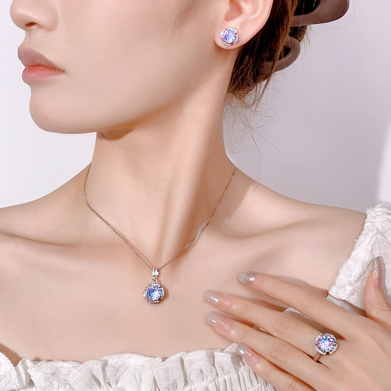 Fireworks Jewelry Set For Women In Copper With Zircon Inlay Featuring A Box Chain, 1 Set
