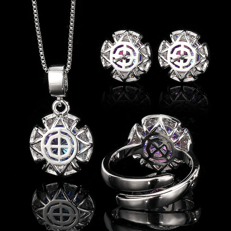 Fireworks Jewelry Set For Women In Copper With Zircon Inlay Featuring A Box Chain, 1 Set