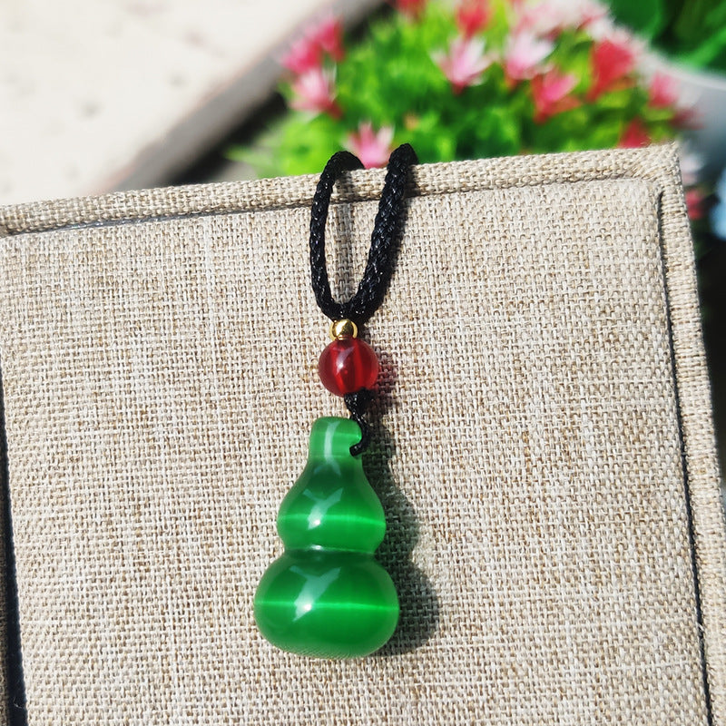 Sweet Multicolor Three-dimensional Gourd Necklace With Cat's Eye Stone Featuring Rope Chain For Unisex