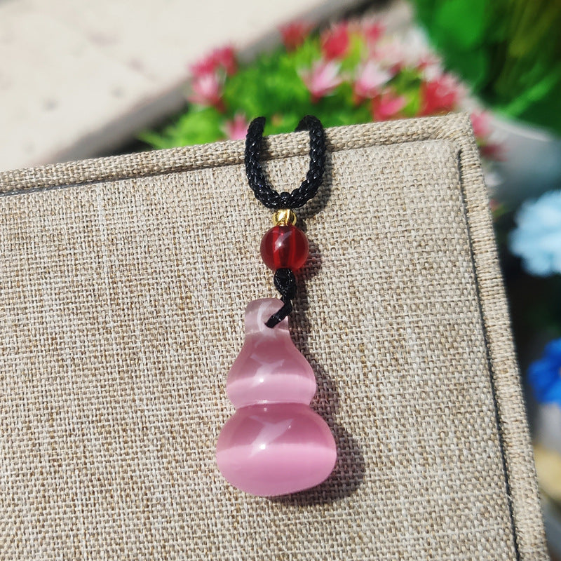Sweet Multicolor Three-dimensional Gourd Necklace With Cat's Eye Stone Featuring Rope Chain For Unisex