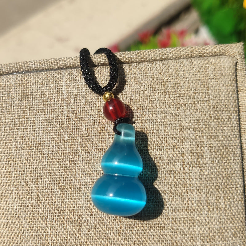Sweet Multicolor Three-dimensional Gourd Necklace With Cat's Eye Stone Featuring Rope Chain For Unisex