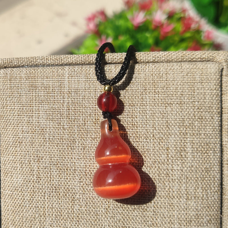 Sweet Multicolor Three-dimensional Gourd Necklace With Cat's Eye Stone Featuring Rope Chain For Unisex