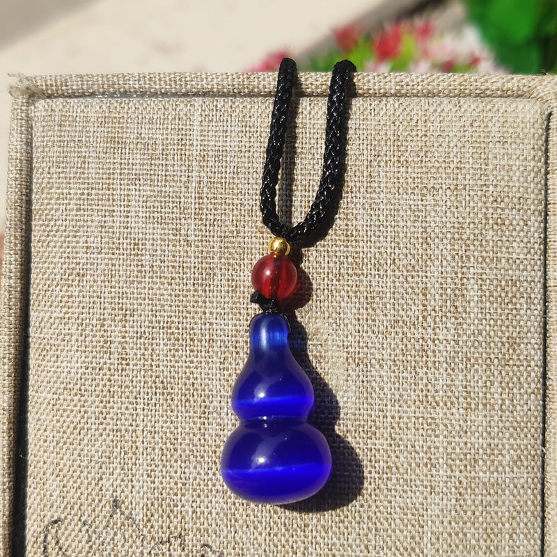 Sweet Multicolor Three-dimensional Gourd Necklace With Cat's Eye Stone Featuring Rope Chain For Unisex