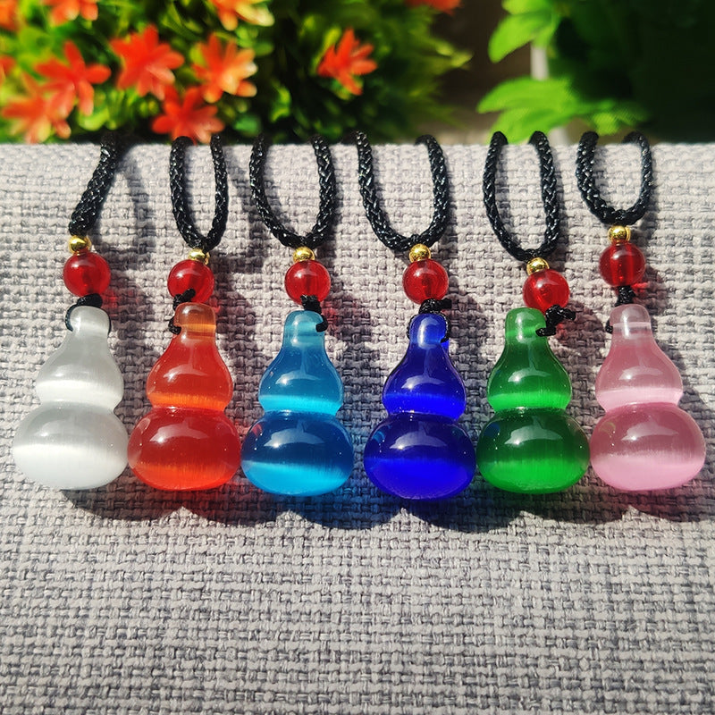 Sweet Multicolor Three-dimensional Gourd Necklace With Cat's Eye Stone Featuring Rope Chain For Unisex