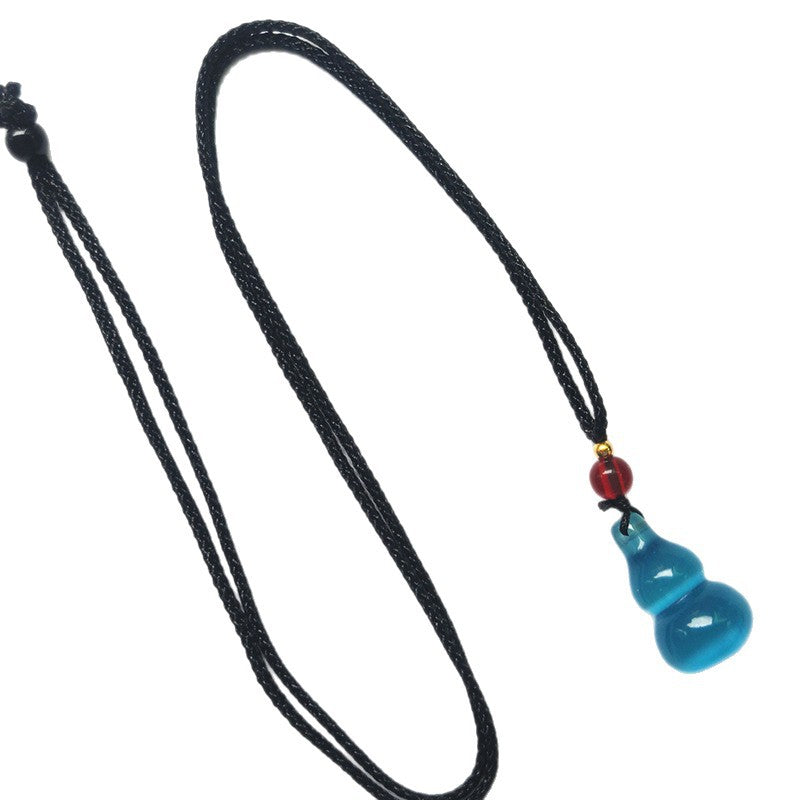 Sweet Multicolor Three-dimensional Gourd Necklace With Cat's Eye Stone Featuring Rope Chain For Unisex