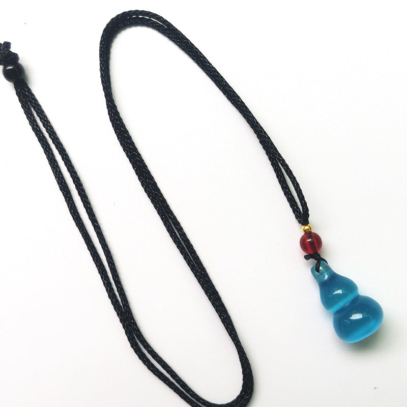 Sweet Multicolor Three-dimensional Gourd Necklace With Cat's Eye Stone Featuring Rope Chain For Unisex