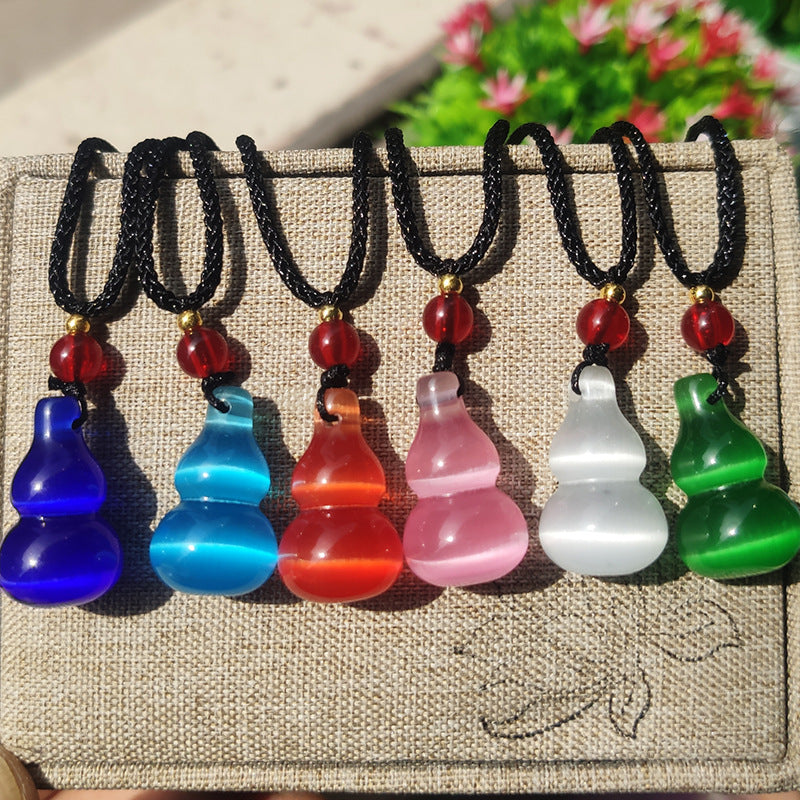 Sweet Multicolor Three-dimensional Gourd Necklace With Cat's Eye Stone Featuring Rope Chain For Unisex