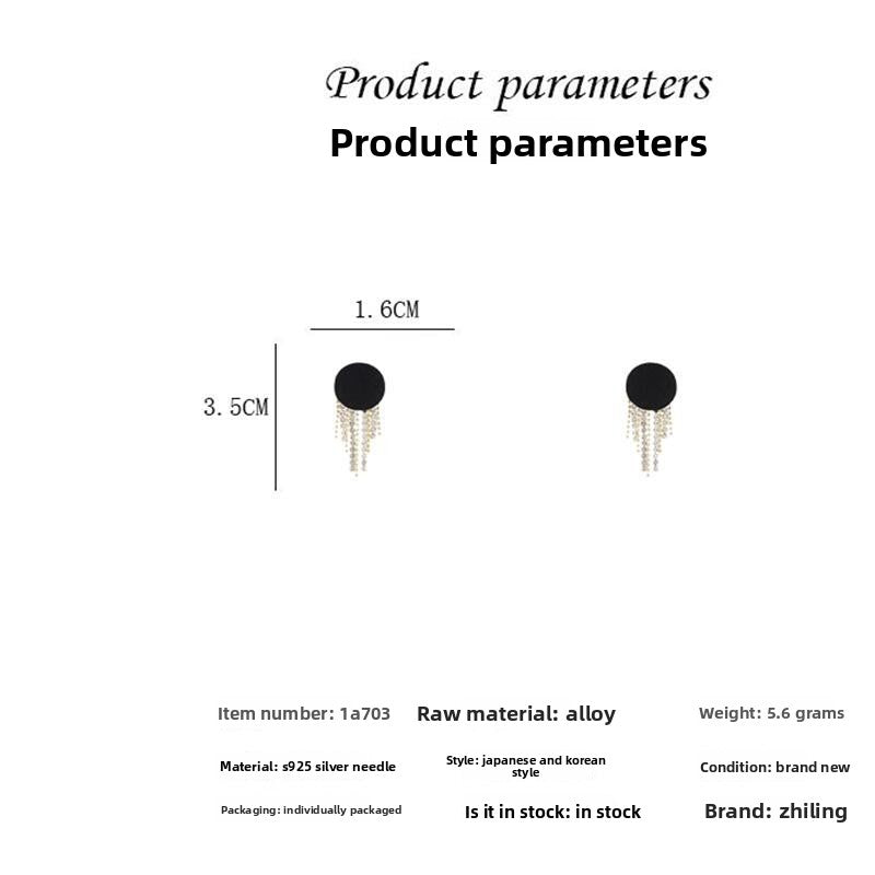 Heart Shape Tassel Earrings For Women In Dyed Black Zinc Alloy With 925 Sterling Silver Ear Pins