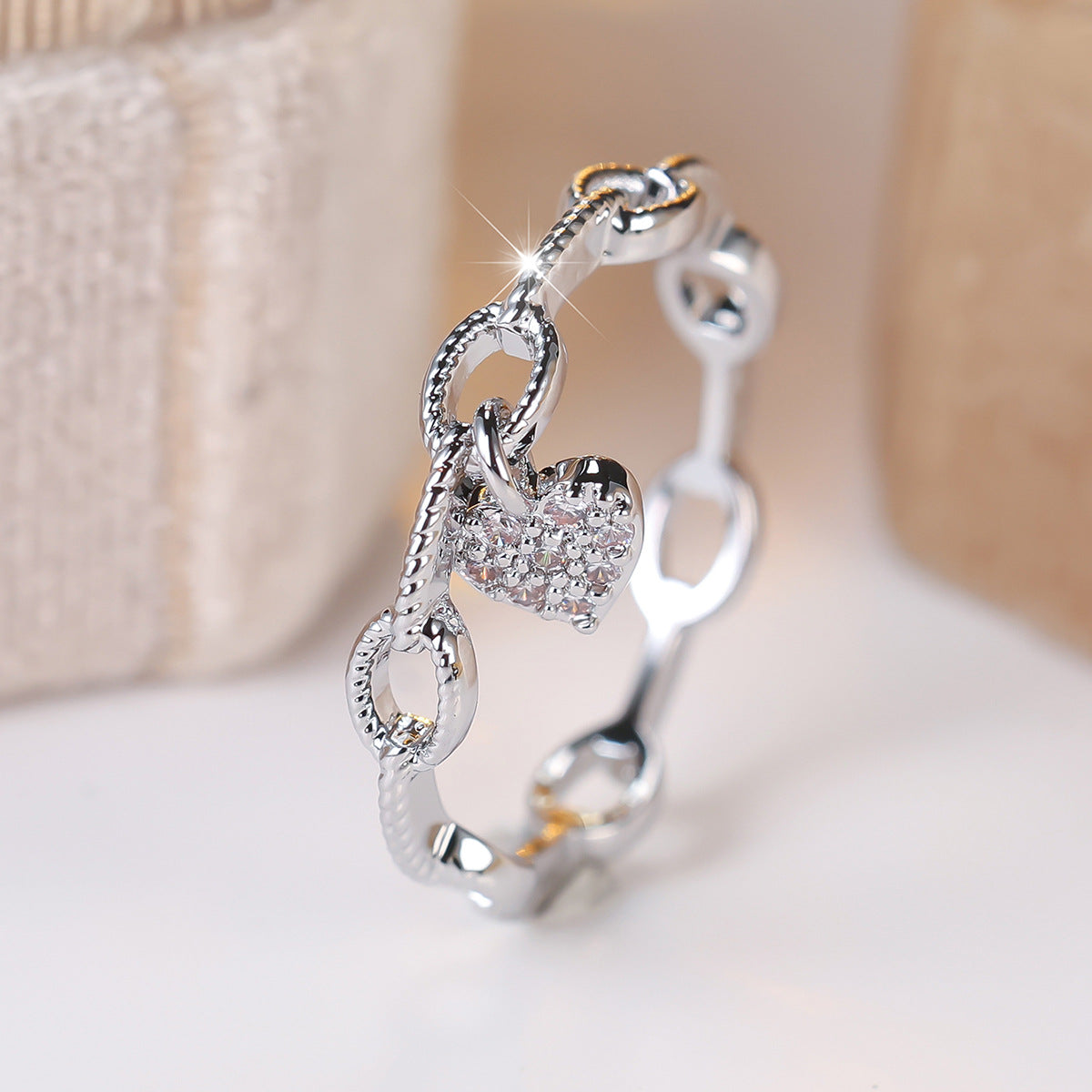 Heart Shape Ring For Women In Copper With Golden Plated Electroplated Finish Featuring Zircon Inlay