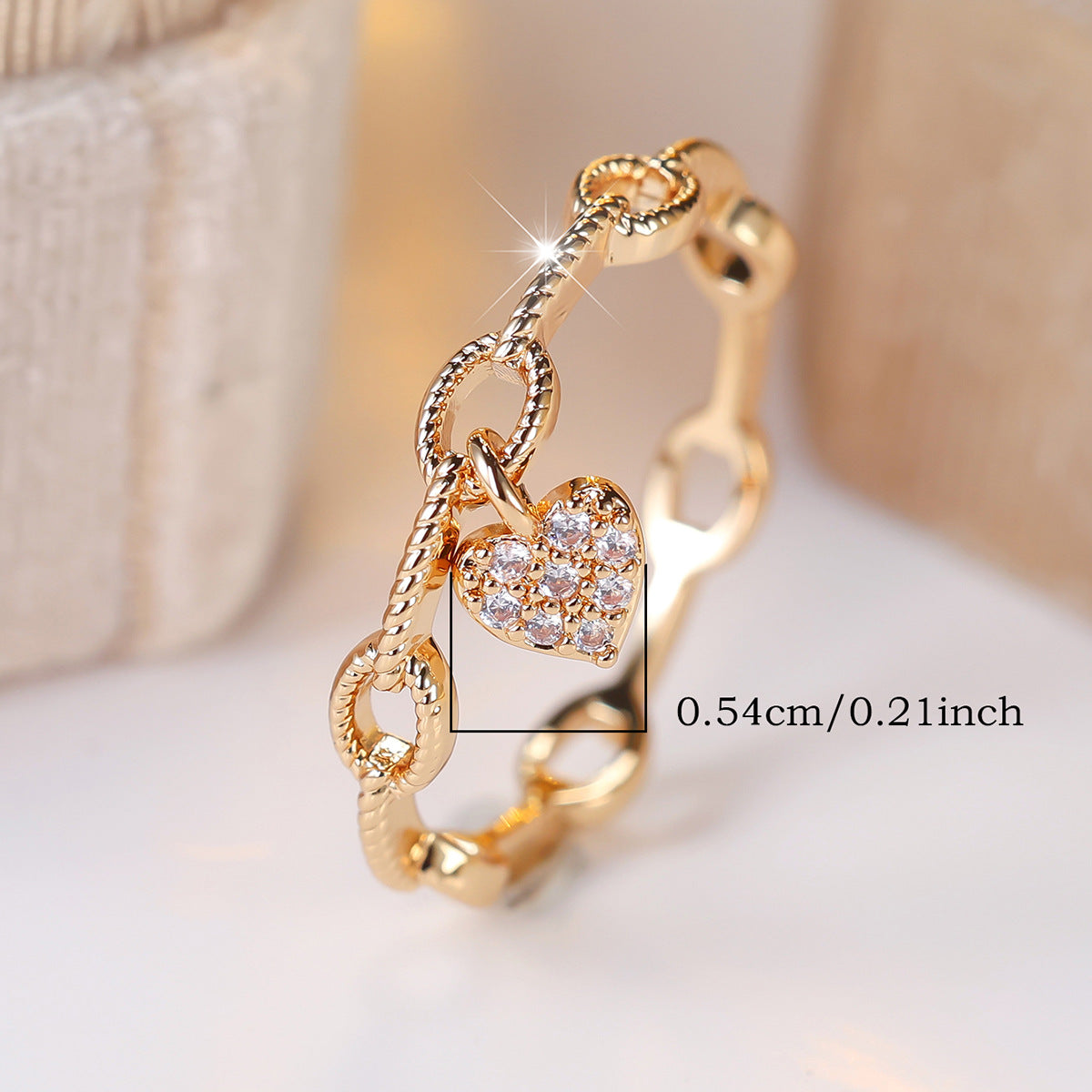 Heart Shape Ring For Women In Copper With Golden Plated Electroplated Finish Featuring Zircon Inlay