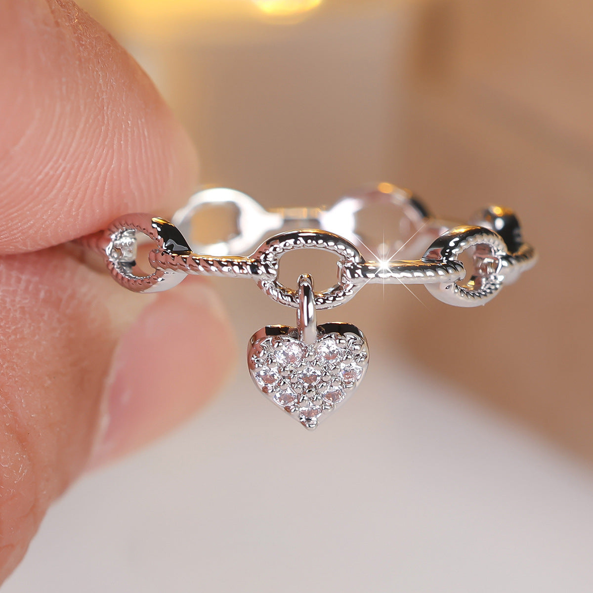 Heart Shape Ring For Women In Copper With Golden Plated Electroplated Finish Featuring Zircon Inlay