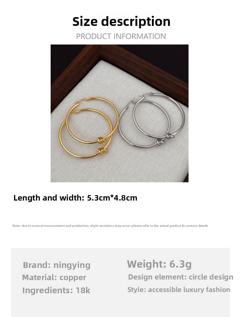 Knot Hoop Earrings For Women In 18K Real Gold Plated Brass With Copper Ear Pins